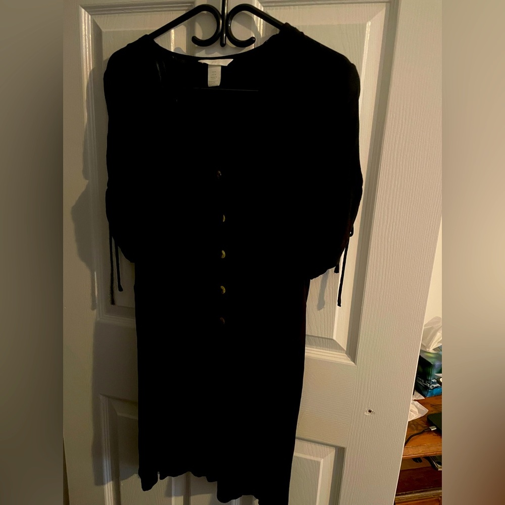 Black T-Shirt Dress with Buttons